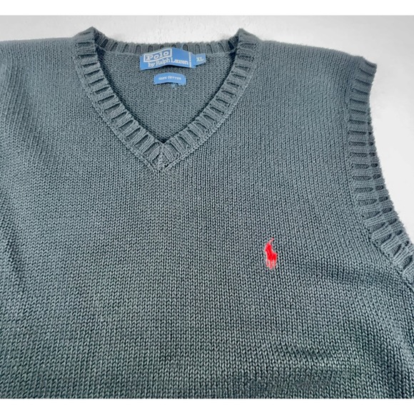 Vintage Polo Ralph Lauren Vest Men's XL Black Red Pony Knit Cotton Sweater VNeck - Picture 3 of 7